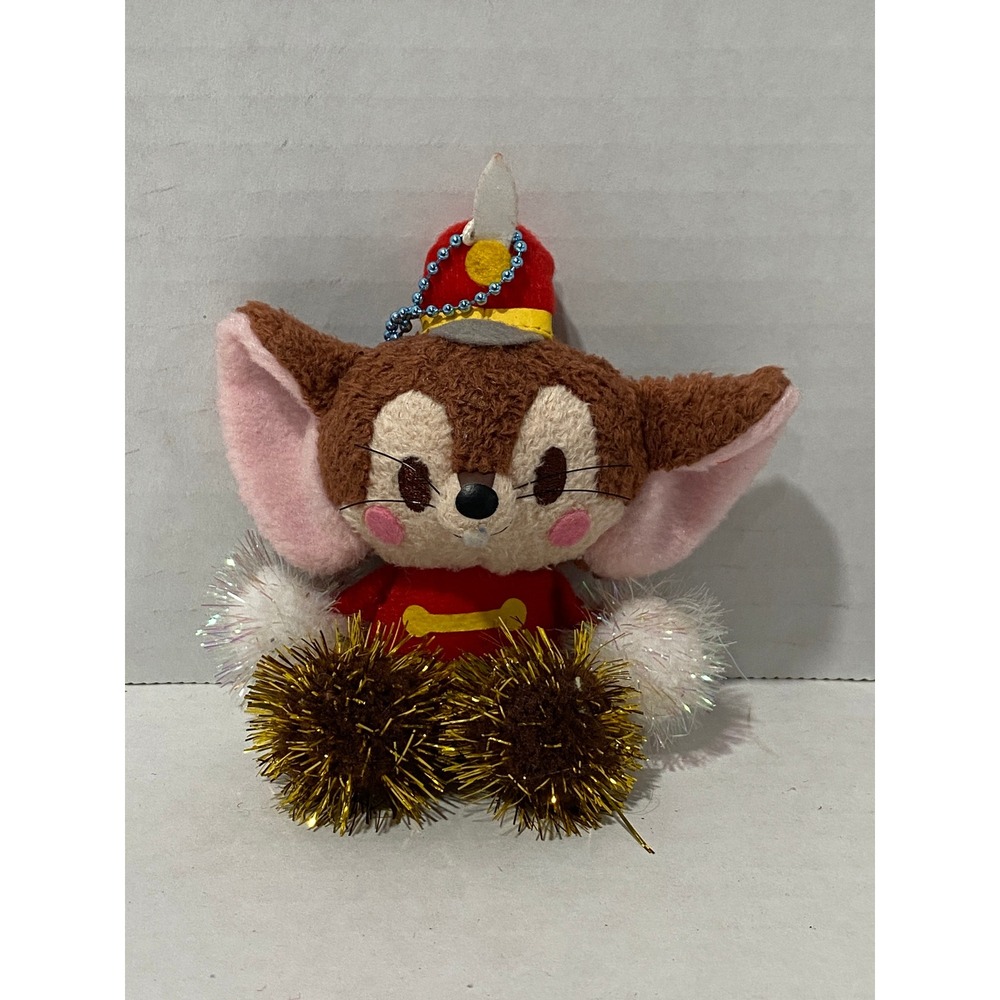Sega Disney Timothy Q Mouse Plush Keychain Dumbo Circus Conductor Tinsel Poms